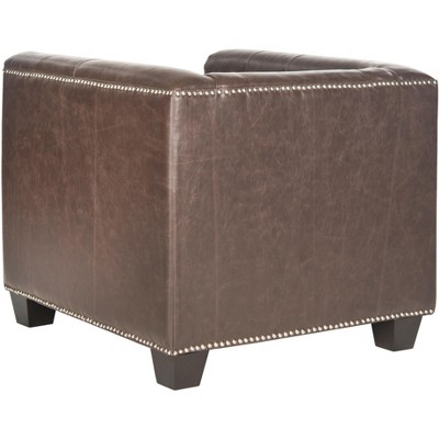 Antique Brown Faux Leather Geometric Accent Arm Chair