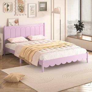 NicBex Retro Style Full/Queen Size Platform Bed Frame with Rectangular Headboard,Solid Wood Slats Support,No Box Spring Needed,Easy Assembly,Pink - 1 of 4