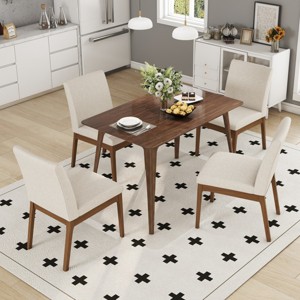 5-Piece Mid-Century Modern Dining Set with Solid Wood Table and 4 Upholstered Chairs, Space-Saving Design for Small Families-Cuddlewood - 1 of 4