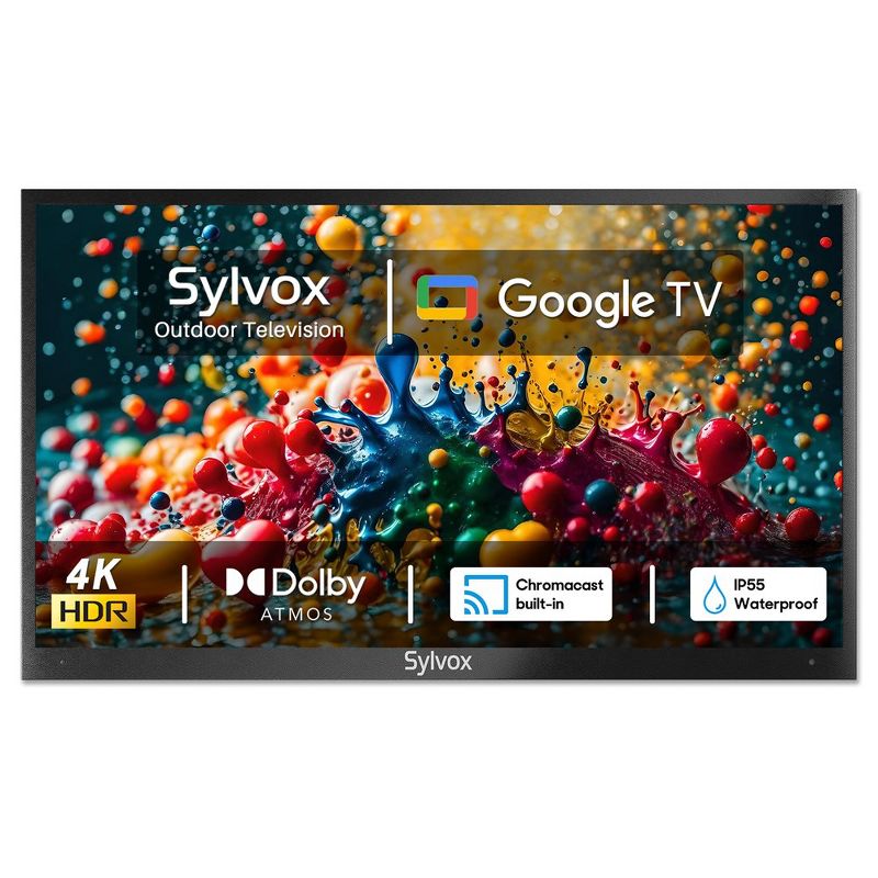 SYLVOX Outdoor TV, 55'' Smart Google TV with Dolby Atmos HDR 10, Voice Remote, 1000nits IP55 Waterproof Television for Partial Sun (Deck Pro 2.0), 1 of 7