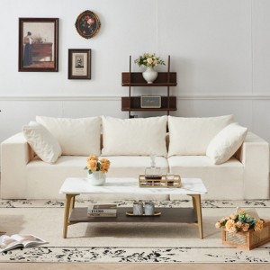 TiramisuBest White Ceramic Coffee Table with Coffee Gray MDF Shelf, Double-Layer Modern Living Room Table - 1 of 4