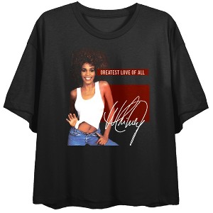 Whitney Houston Greatest Love Of All Crew Neck Short Sleeve Women's Black Crop T-shirt - 1 of 3