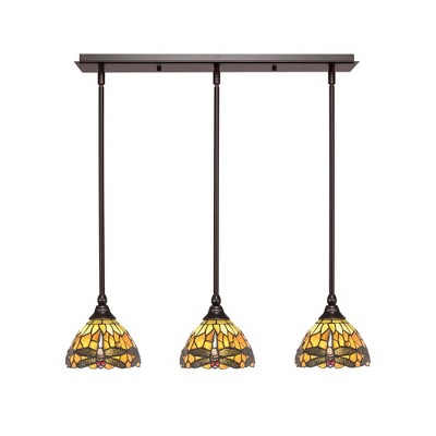 Toltec Lighting Any 3 - Light Chandelier in  Dark Granite with 7" Amber Dragonfly Art Glass Shade