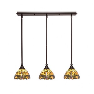 Toltec Lighting Any 3 - Light Chandelier in  Dark Granite with 7" Amber Dragonfly Art Glass Shade - 1 of 1