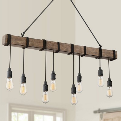 Tomas Black Wood Grain 8-Light Island Pendant Chandelier