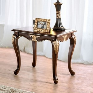 Sapphtopaz Traditional End Table with Carved Design Square Coffee Table with Curved Shape Legs Wood Side Table for Living Room, Bedroom - 1 of 4