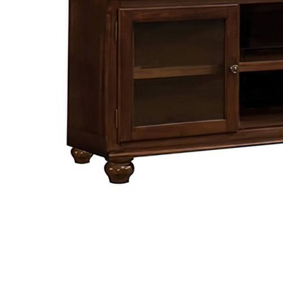 58" Walnut TV Stand with Glass Doors and Open Compartments