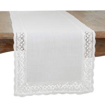 Saro Lifestyle Table Runner with Lace Border Design, 16"x72", White