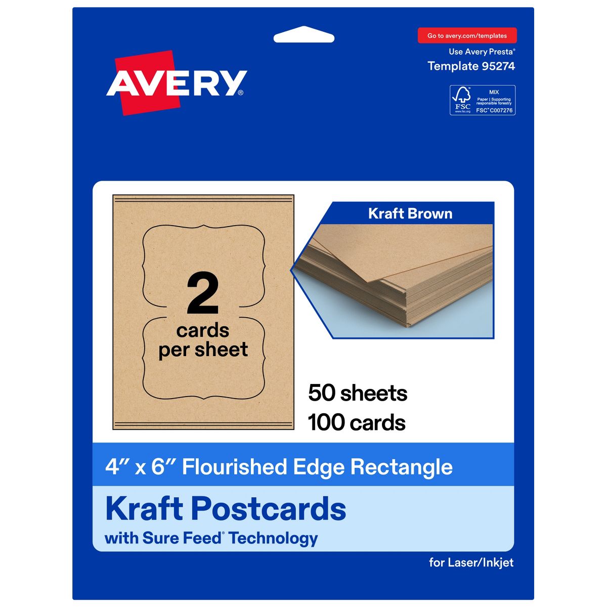 Avery 4" x 6" Rectangle Flourished Edge, Kraft Brown Postcards