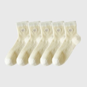 Alilang Women's Ribbed Ankle Socks with Bow Embroidery 5Pk - 1 of 4