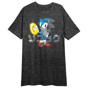 Sonic the Hedgehog Sonic Chasing Rings Women's Black Heather Short Sleeve Sleep Shirt