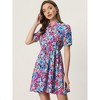 Allegra K Women's Point Collar Floral Button Up Tie Waist Summer Dresses - 2 of 4