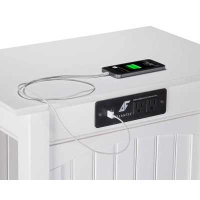 White Wood Chair Side Table with USB Charging Ports