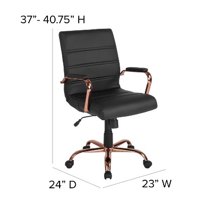 Mid-Back Black Faux Leather Office Chair with Rose Gold Accents