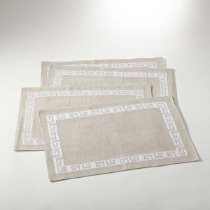 Saro Lifestyle Stitched Greek Key Design Placemat, 13"x19" Oblong, White (Set of 4) - 1 of 3