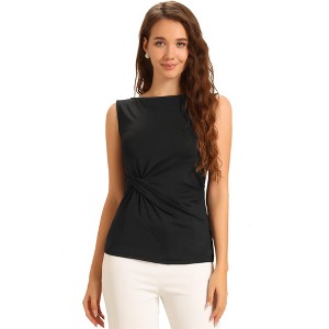 Allegra K Women's Front Twist Knot Boat Neck Sleeveless Casual Top - 1 of 4