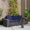 Outsunny Thick Cushioned 3-Seater Outdoor Sofa, Wood Grain Wide Armrests, Patio Couch - 2 of 4