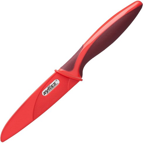 Kuhn Rikon Straight Paring Knife with Safety Sheath, 4 inch/10.16 cm Blade,  Red