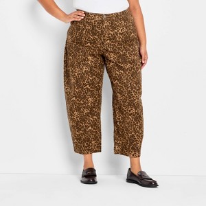 Women's Mid-Rise Barrel Leg Jeans - Future Collective Brown Leopard Print - 1 of 3