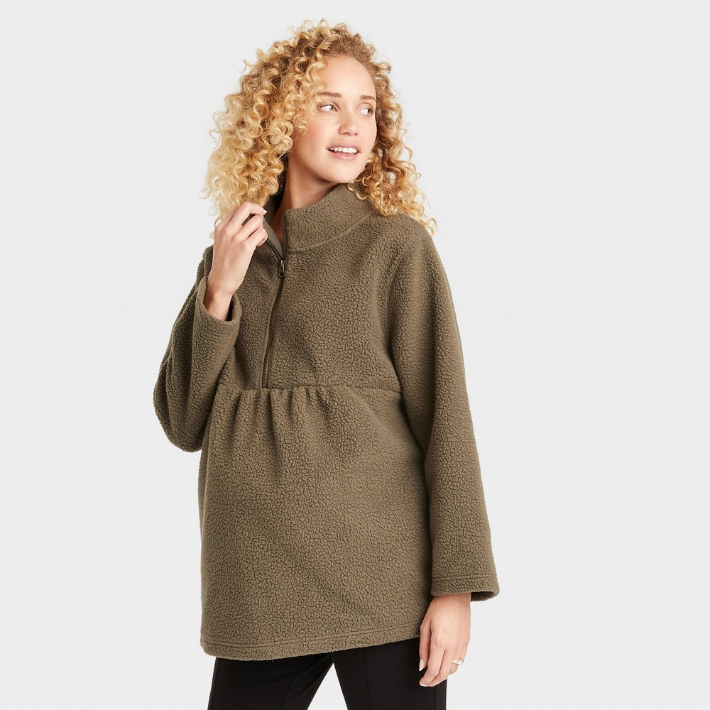 Sherpa Maternity Sweatshirt - Isabel Maternity by Ingrid & Isabel Olive Green S