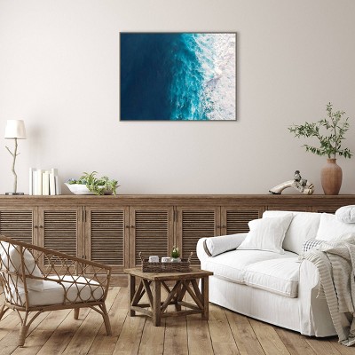Large Blue and White Ocean Waves Framed Canvas Print