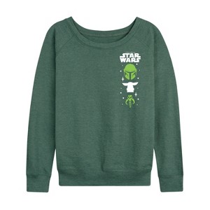 Women's - Star Wars - The Mandalorian Mando Icons Lightweight French Terry Wide Neck Long Sleeve Graphic Shirt - 1 of 4