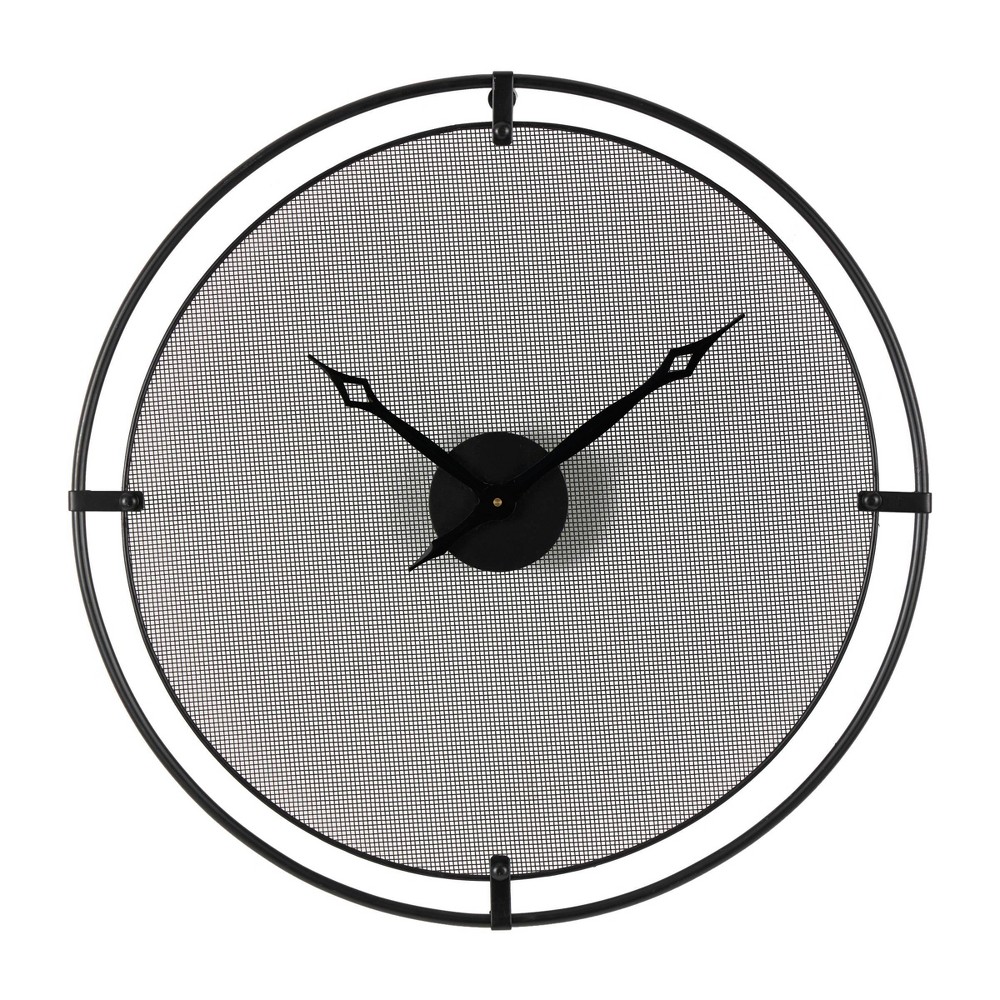 Olivia & May 24"x24" Metal Minimalistic Wall Clock with Mesh Backing Black - : Silent Mechanism, Keyhole Hanging, Industrial Decor