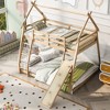 Twin Over Queen Size Bunk Bed, Wooden House Shape Bunk Bed Frame With Climbing Nets And Climbing Ramp For Boys Girls Teens - 3 of 4