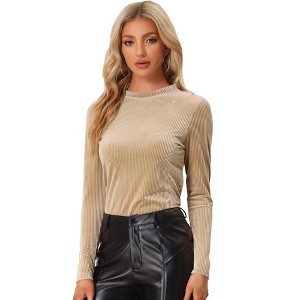 INSPIRE CHIC Women's Mock Neck Long Sleeve Ribbed Knit Solid Blouse - 1 of 4