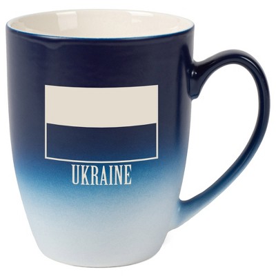Elanze Designs Ukraine Ukrainian Flag 12 Ounce Ceramic Laser-Etched Engraved Drinkware Mug, Blue and White Ombre