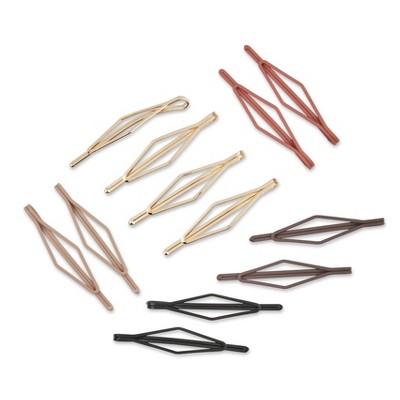 sc&#252;nci Diamond Shaped Bobby Pins - Matte Finish - Beige/Charcoal/Pink/Black - All Hair - 12pcs