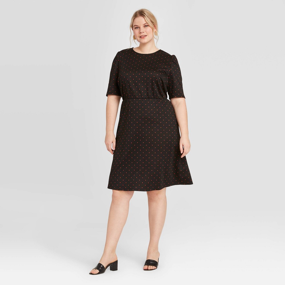 Women's Plus Size Polka Dot Short Sleeve Dress - Who What Wear Black 3X, Women's, Size: 3XL was $32.99 now $23.09 (30.0% off)