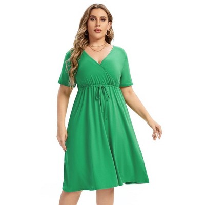 Women's V Neck A-Line Knee Length Wrap Mini Dress with Belt