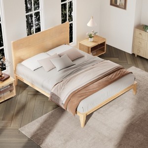 Merax Mid-Century Modern Bamboo Platform Bed with Headboard and Metal Support - 1 of 4