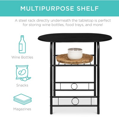 Compact Black MDF Wood and Steel Dining Set with Built-in Wine Rack