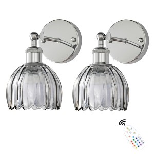 DAKAFUL Vintage Wall Lights with Tulip Glass Shade,Remote-Controlled,Decorative Wall Sconce for Bedroom/Bathroom/Living Room(Grey&Silver) - 1 of 4