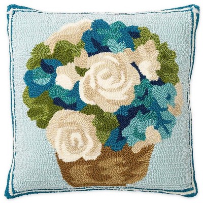 Plow & Hearth - Flower Basket Indoor / Outdoor Hooked Throw Pillow