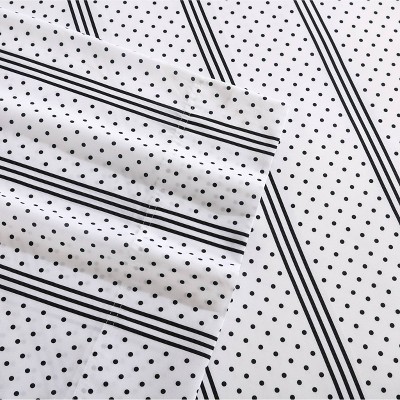Queen Black and White Dots and Stripes Microfiber Sheet Set