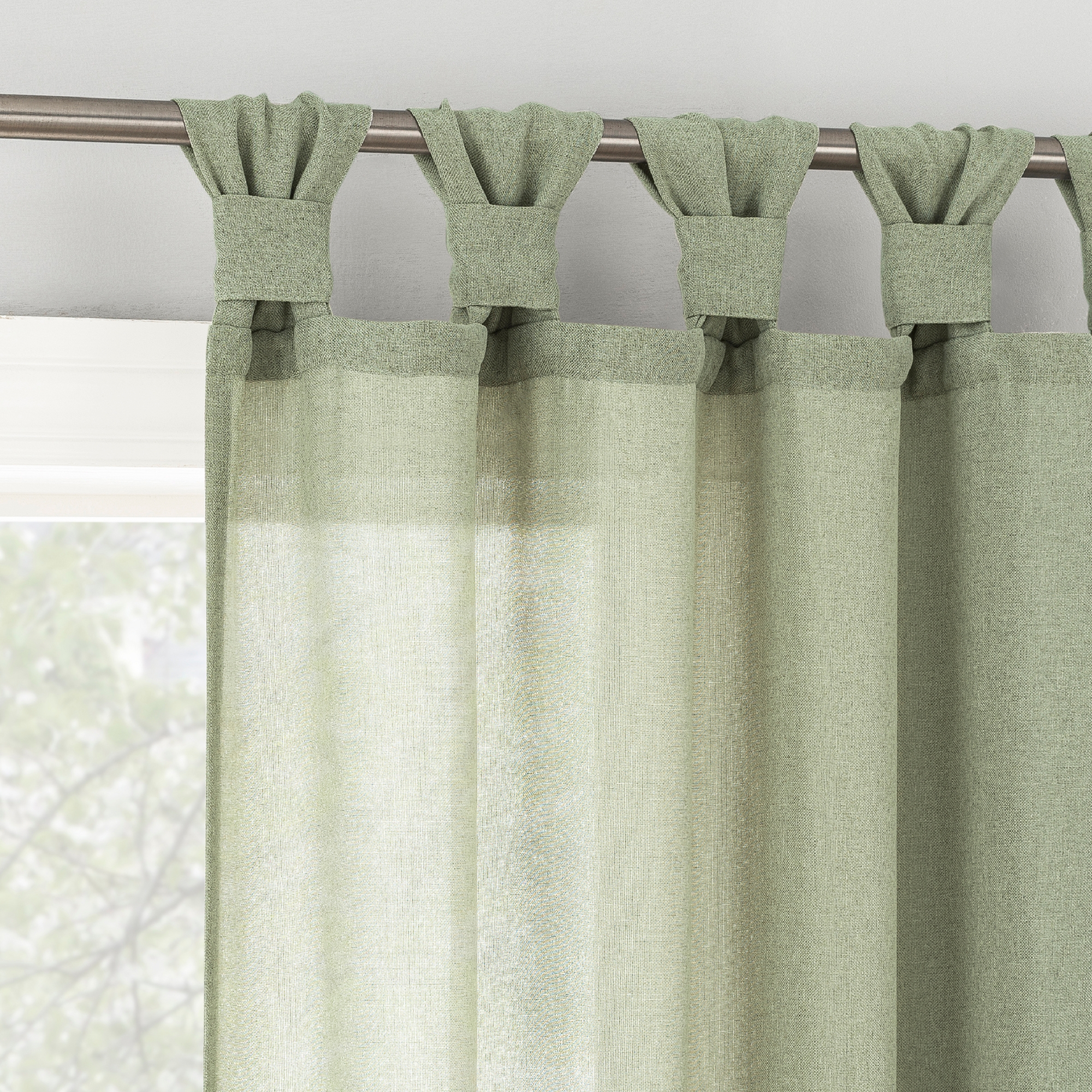 40"x96" No. 918 Light Filtering Semi-Sheer Hathaway Twist Tab Top Curtain Panel Sage Green: Transitional Decor