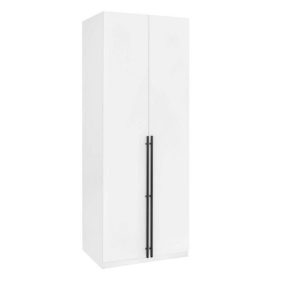 White MDF Freestanding Wardrobe Closet with Black Handles
