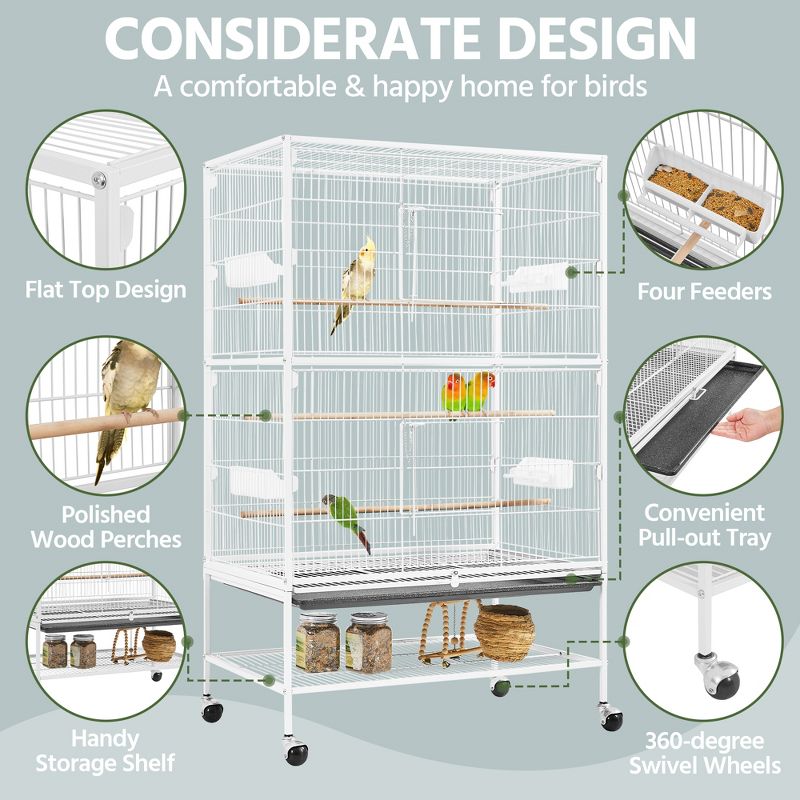 Yaheetech 52"H Rolling Bird Cage Parrot Cage with 3 Perches & Extra Storage Shelf, 4 of 6