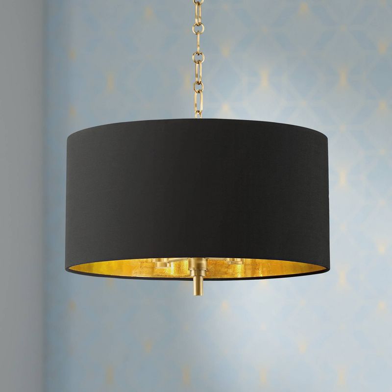 Possini Euro Design Warm Gold Pendant Chandelier 20" Wide Modern Black Fabric Drum Shade 4-Light Fixture for Dining Room Living House Kitchen Island, 2 of 9