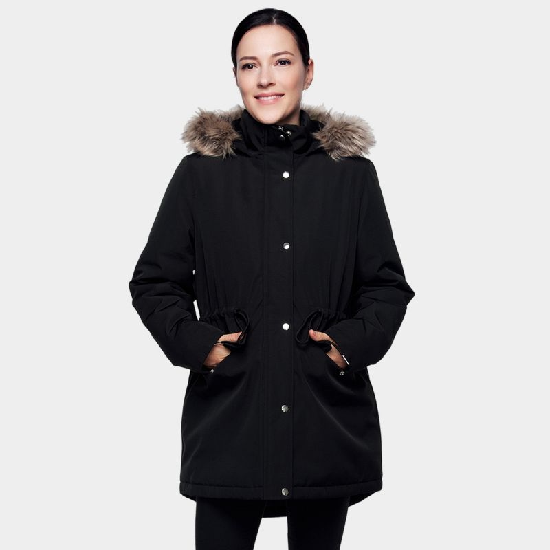 Rokka&Rolla Women's Mini Fur Lined Parka Coat-Black, size Small