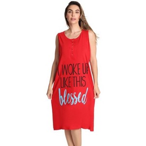 Just Love Womens Nightgown - Sleeveless Henley Oversized Sleepwear Gown - 1 of 3