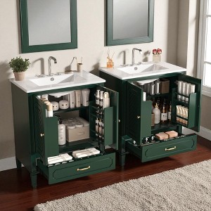 Mshliw 60" Double Sink Bathroom Vanity Combo, 2 Freestanding Cabinets with Door Organizers & Drawers, Acacia Wood & Ceramic Top - 1 of 4