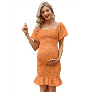 Maternity Dress Square neck full-body embracing lotleaf sleeve maternity dress - 1 of 1