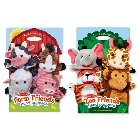 Melissa & Doug Animal Hand Puppets (Set of 2, 4 animals in each) - Zoo Friends and Farm Friends - image 1 of 4