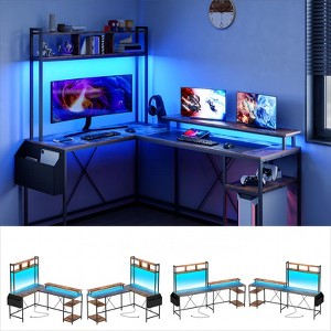 Whizmax L Shaped Computer Gaming Desk with LED Lights & Power Outlets, 67" Reversible Large L-Shaped Desk with Monitor Stand & Storage Shelves - 1 of 4