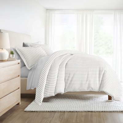 Becky Cameron 8PC Bedding Bundle, Patterned Duvet Cover, White Comforter and Solid Sheet Set - Becky Cameron, Puffed Rugged Stripes Light Gray, Queen — фото 7