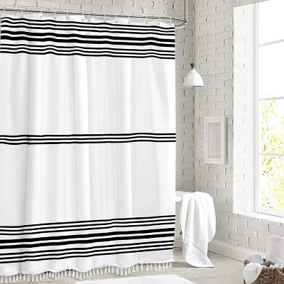 LunaLulinlk Shower Curtain Striped with Tassel Modern Bathroom Curtains